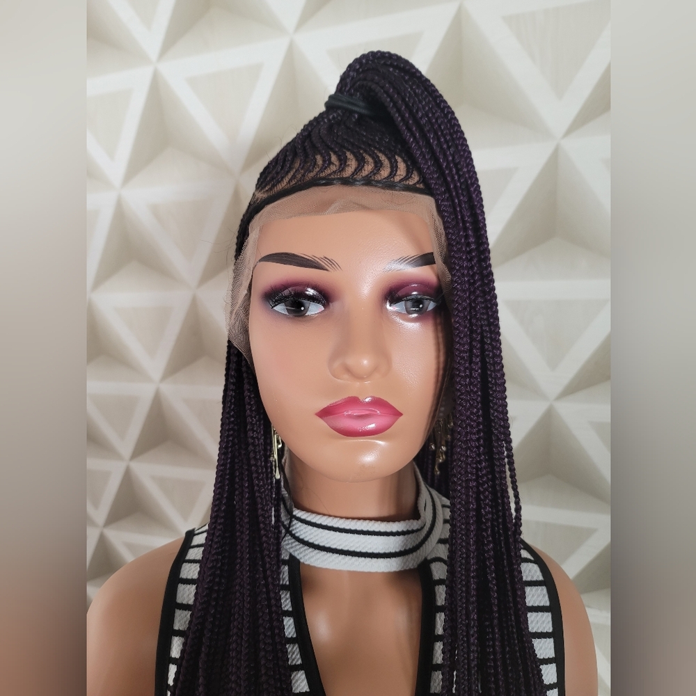 NEW purple lace front cornrows braided wigs, full lace wig